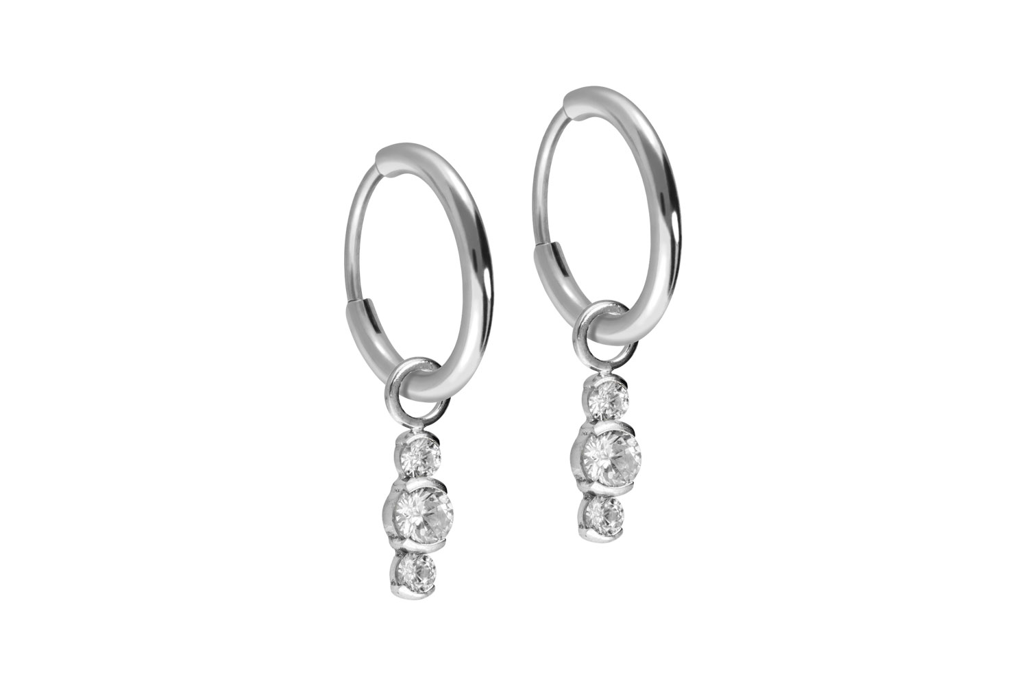 Titan Ohrclicker Creolen 3 EINGEFASSTE KRISTALLE von Piercingline